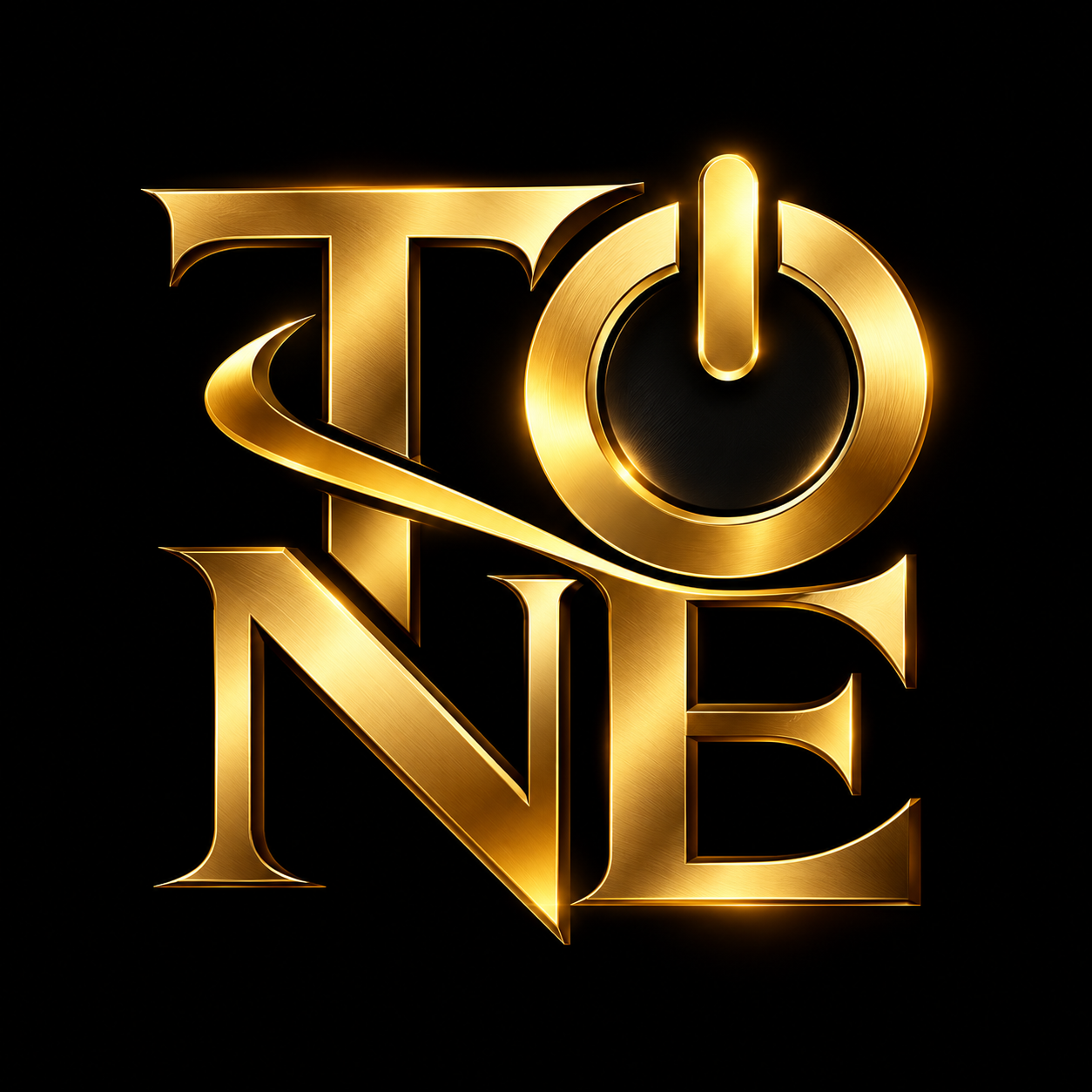 Gold TONE monogram with TO above NE and a power symbol as the O